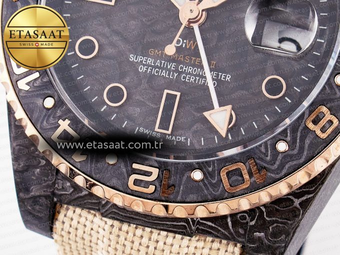 1GMT Carbon DIWF Best Edition Black Carbon Dial RG Markers on Beige Nylon Strap SA3186 CHS - Görsel 13