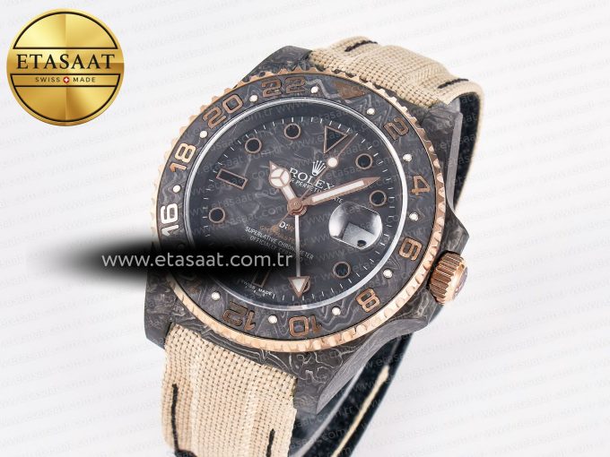 1GMT Carbon DIWF Best Edition Black Carbon Dial RG Markers on Beige Nylon Strap SA3186 CHS - Görsel 2