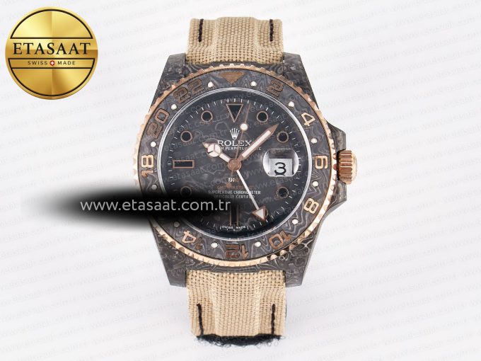 1GMT Carbon DIWF Best Edition Black Carbon Dial RG Markers on Beige Nylon Strap SA3186 CHS - Görsel 3