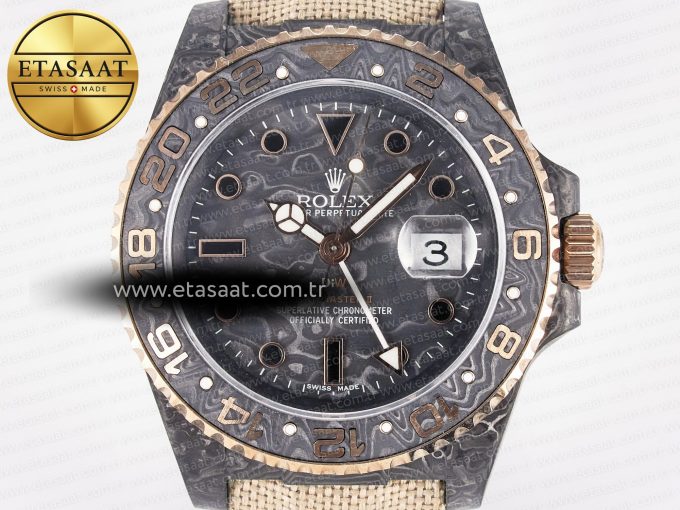 1GMT Carbon DIWF Best Edition Black Carbon Dial RG Markers on Beige Nylon Strap SA3186 CHS - Görsel 4