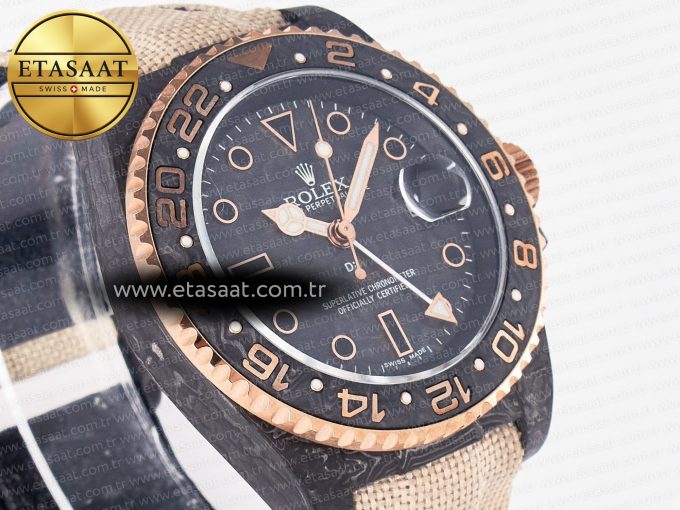 1GMT Carbon DIWF Best Edition Black Carbon Dial RG Markers on Beige Nylon Strap SA3186 CHS - Görsel 5