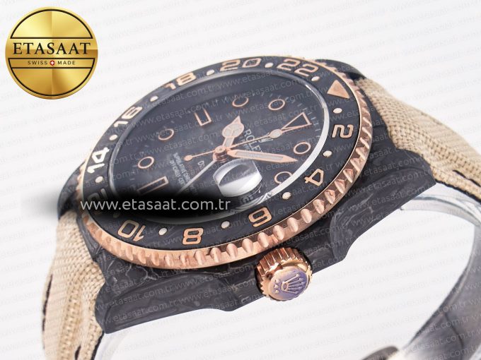 1GMT Carbon DIWF Best Edition Black Carbon Dial RG Markers on Beige Nylon Strap SA3186 CHS - Görsel 6