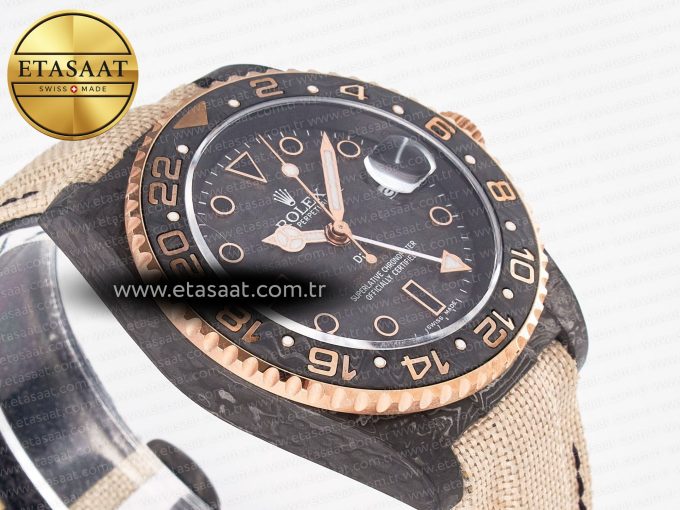 1GMT Carbon DIWF Best Edition Black Carbon Dial RG Markers on Beige Nylon Strap SA3186 CHS - Görsel 7