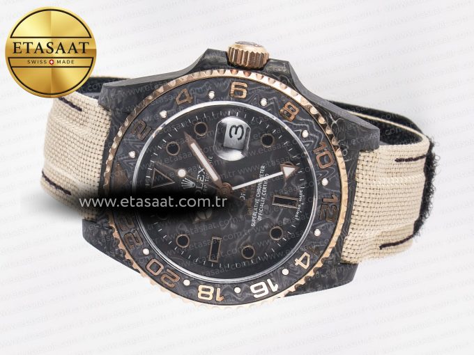 1GMT Carbon DIWF Best Edition Black Carbon Dial RG Markers on Beige Nylon Strap SA3186 CHS - Görsel 9