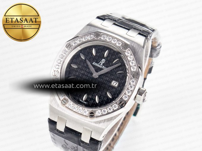 1Royal Oak Offshore Ladies 33mm SS DRF Best Edition Black Dial Diamonds Bezel on Black Leather Strap ETA Quartz - Görsel 1