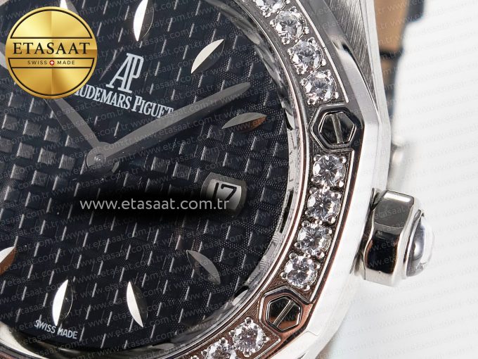 1Royal Oak Offshore Ladies 33mm SS DRF Best Edition Black Dial Diamonds Bezel on Black Leather Strap ETA Quartz - Görsel 11
