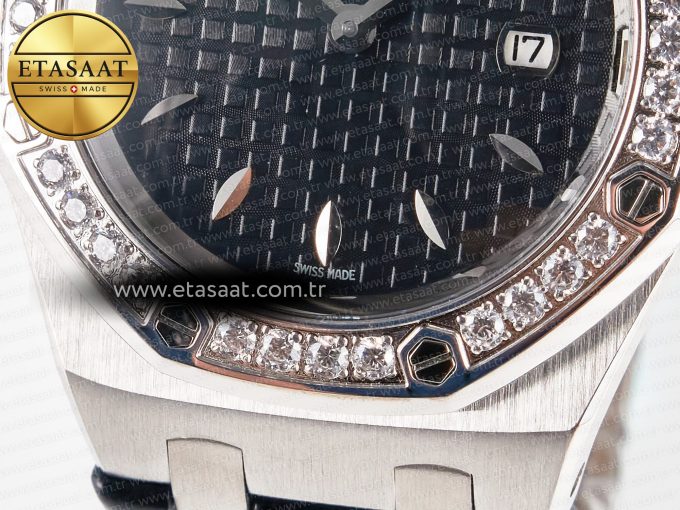 1Royal Oak Offshore Ladies 33mm SS DRF Best Edition Black Dial Diamonds Bezel on Black Leather Strap ETA Quartz - Görsel 12