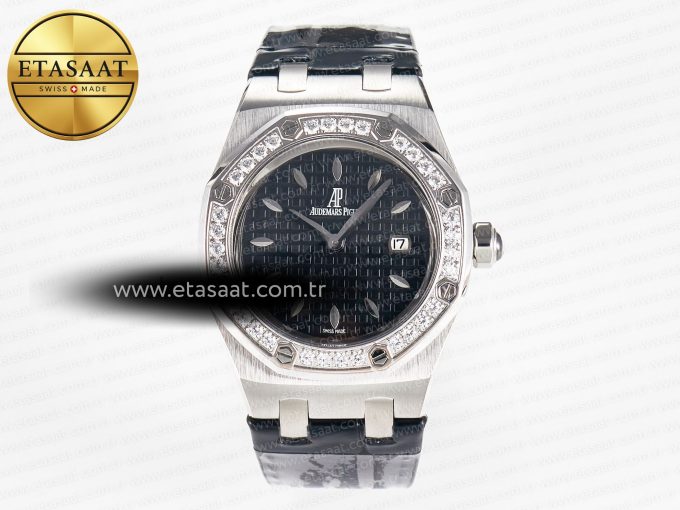 1Royal Oak Offshore Ladies 33mm SS DRF Best Edition Black Dial Diamonds Bezel on Black Leather Strap ETA Quartz - Görsel 3
