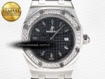 1Royal Oak Offshore Ladies 33mm SS DRF Best Edition Black Dial Diamonds Bezel on Black Leather Strap ETA Quartz - Görsel 4