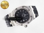 1Royal Oak Offshore Ladies 33mm SS DRF Best Edition Black Dial Diamonds Bezel on Black Leather Strap ETA Quartz - Görsel 8