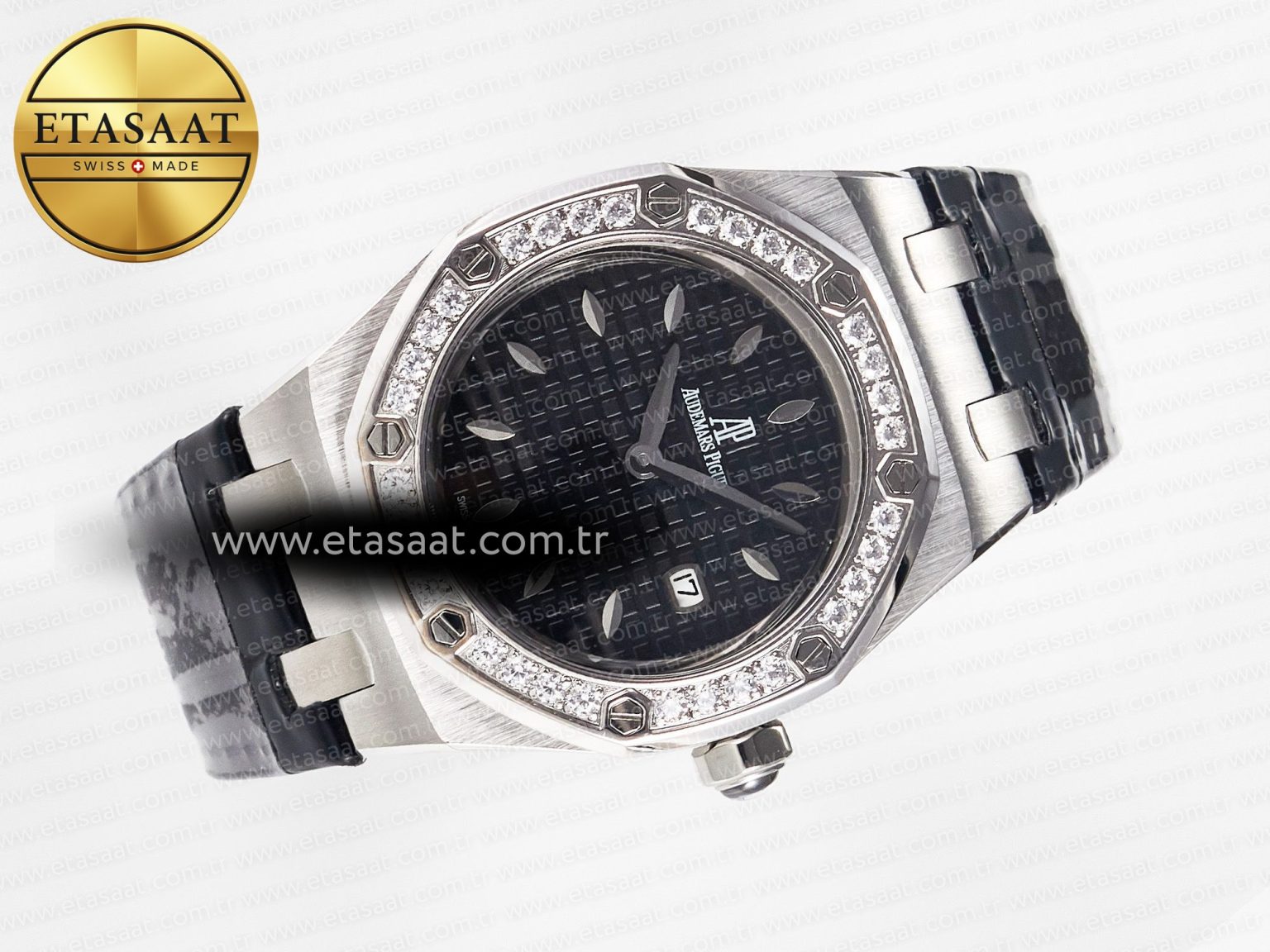1Royal Oak Offshore Ladies 33mm SS DRF Best Edition Black Dial Diamonds Bezel on Black Leather Strap ETA Quartz - Görsel 8