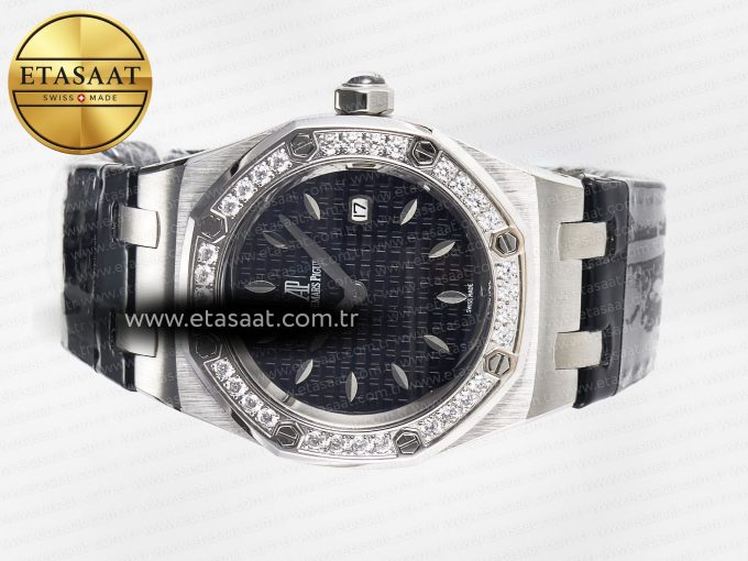 1Royal Oak Offshore Ladies 33mm SS DRF Best Edition Black Dial Diamonds Bezel on Black Leather Strap ETA Quartz - Görsel 9