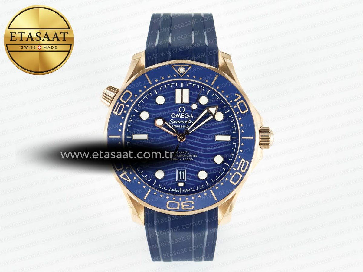 Omega 2018 Seamaster Diver 300M RG Blue Ceramic Blue Dial on Blue A8801 - Görsel 3