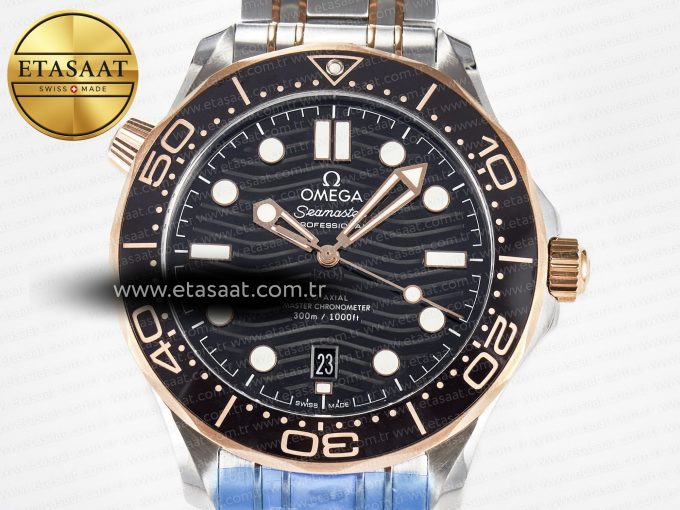 2018 Seamaster Diver 300M SS/RG VSF 1:1 Best Edition RG Bezel Black Dial on SS/RG Bracelet A8800 - Görsel 4