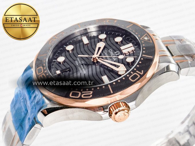 2018 Seamaster Diver 300M SS/RG VSF 1:1 Best Edition RG Bezel Black Dial on SS/RG Bracelet A8800 - Görsel 6