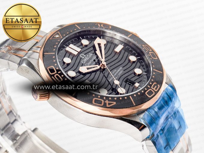 2018 Seamaster Diver 300M SS/RG VSF 1:1 Best Edition RG Bezel Black Dial on SS/RG Bracelet A8800 - Görsel 7