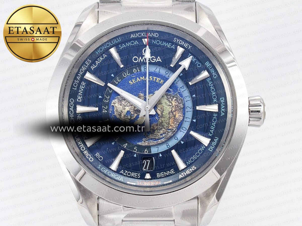 Aqua Terra 150M 43mm Worldtimer 24 VSF 1:1 Best Edition Blue Dial on SS Bracelet A8938 Super Clone - Görsel 4