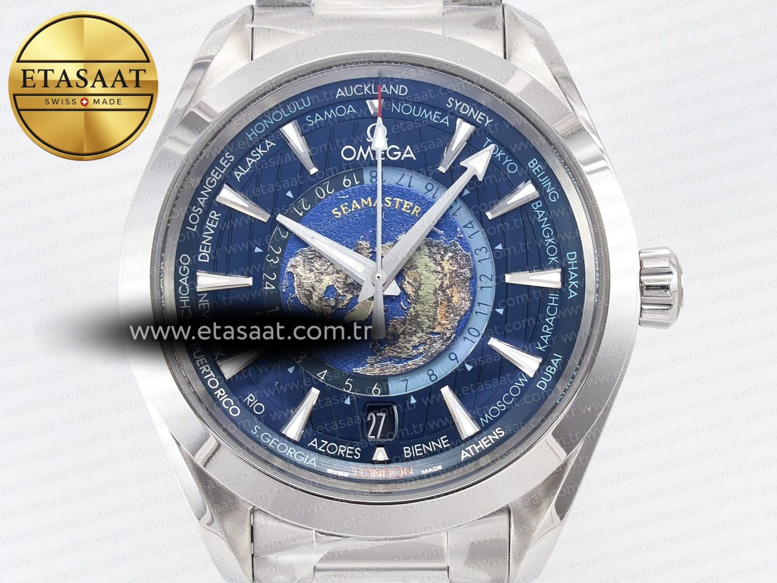 Aqua Terra 150M 43mm Worldtimer 24 VSF 1:1 Best Edition Blue Dial on SS Bracelet A8938 Super Clone - Görsel 4