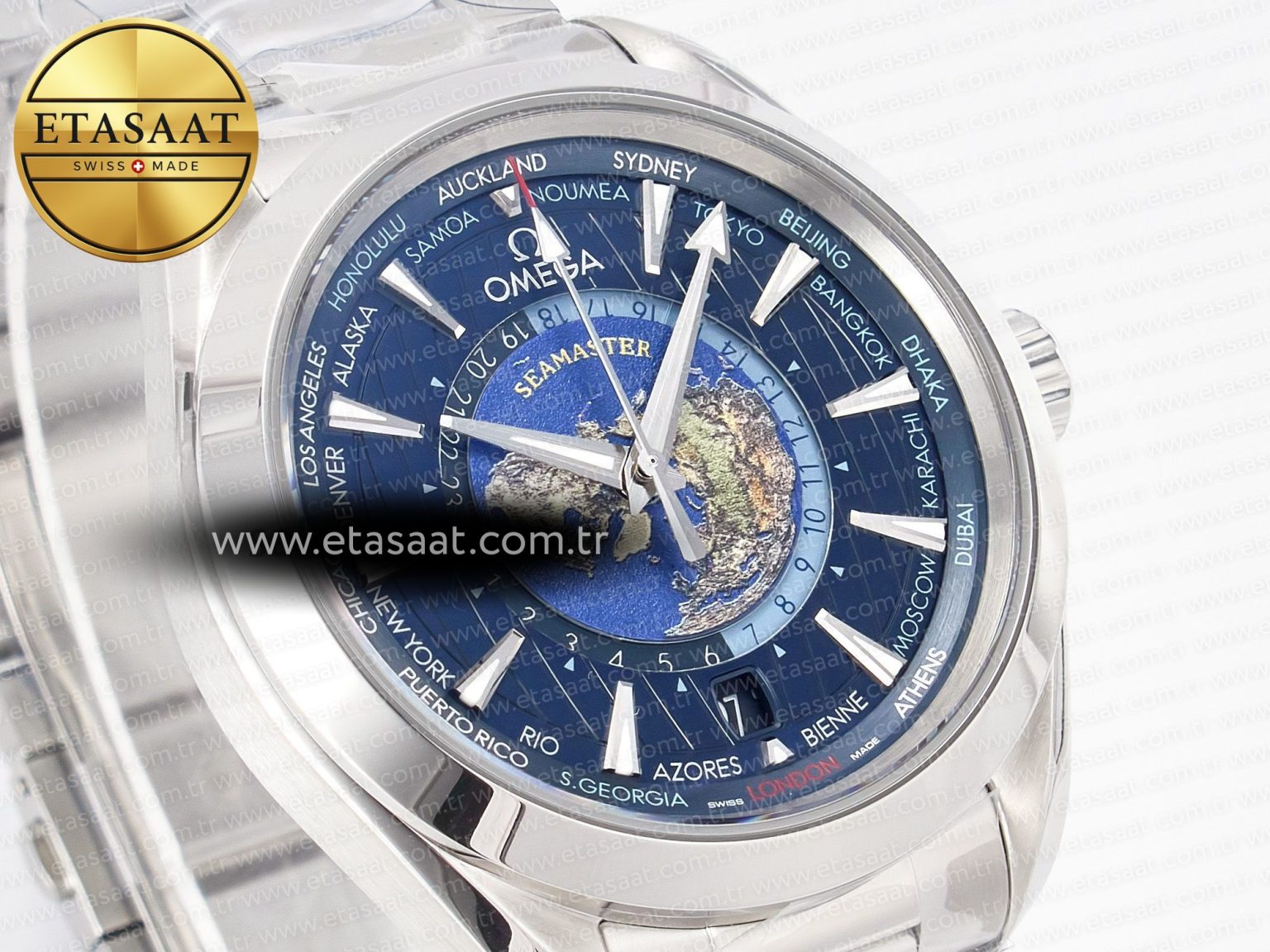 Aqua Terra 150M 43mm Worldtimer 24 VSF 1:1 Best Edition Blue Dial on SS Bracelet A8938 Super Clone - Görsel 5