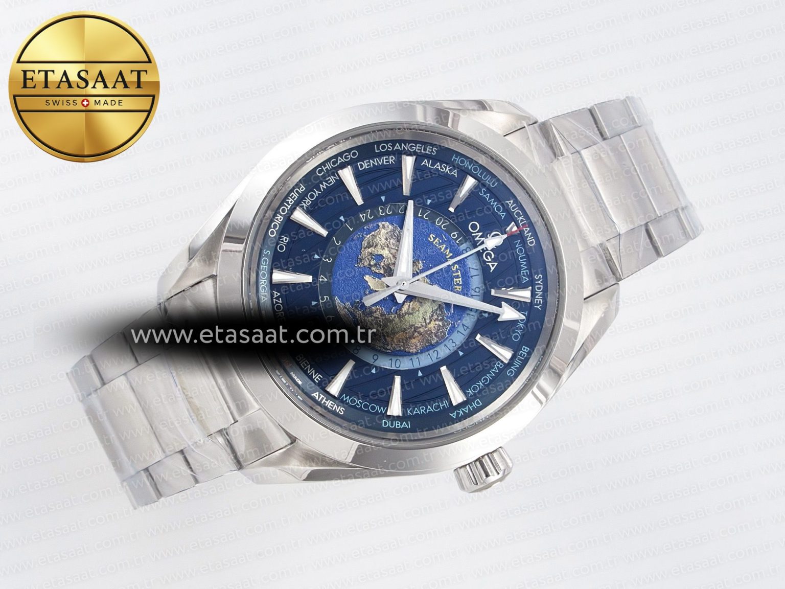 Aqua Terra 150M 43mm Worldtimer 24 VSF 1:1 Best Edition Blue Dial on SS Bracelet A8938 Super Clone - Görsel 8