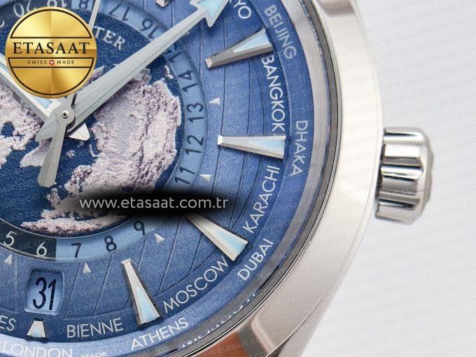Aqua Terra 150M 43mm Worldtimer 24 VSF 1:1 Best Edition Summer Blue Dial on SS Bracelet A8938 Super Clone - Görsel 11