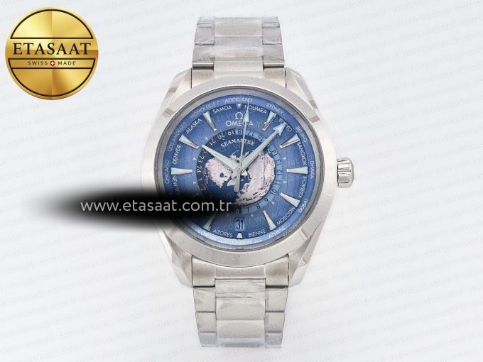 Aqua Terra 150M 43mm Worldtimer 24 VSF 1:1 Best Edition Summer Blue Dial on SS Bracelet A8938 Super Clone - Görsel 3