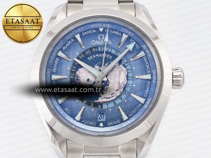 Aqua Terra 150M 43mm Worldtimer 24 VSF 1:1 Best Edition Summer Blue Dial on SS Bracelet A8938 Super Clone - Görsel 4