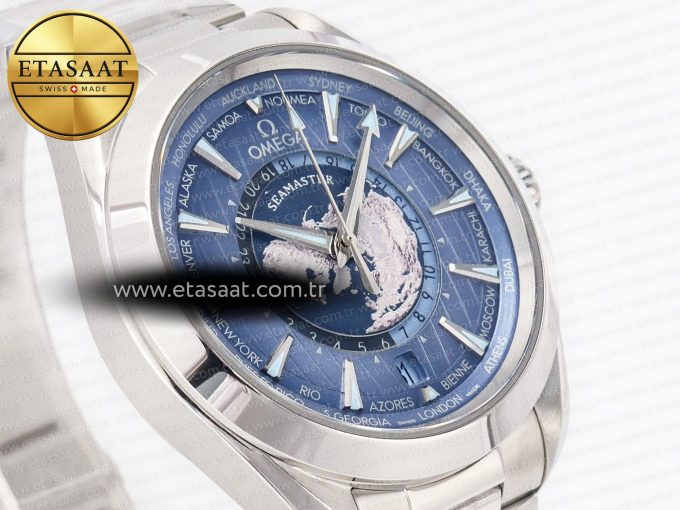 Aqua Terra 150M 43mm Worldtimer 24 VSF 1:1 Best Edition Summer Blue Dial on SS Bracelet A8938 Super Clone - Görsel 5