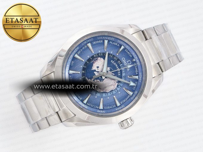 Aqua Terra 150M 43mm Worldtimer 24 VSF 1:1 Best Edition Summer Blue Dial on SS Bracelet A8938 Super Clone - Görsel 8