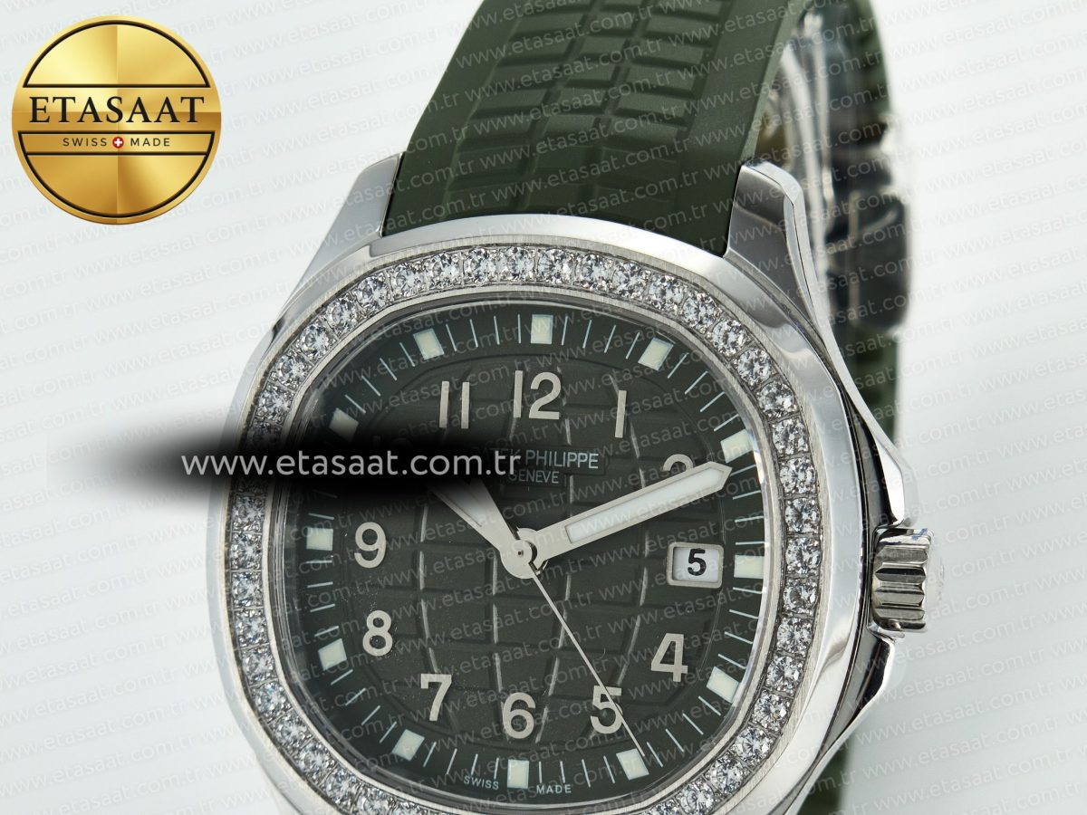 Aquanaut 5267 SS PPF 1:1 Best Edition Green Textured Dial On Green Rubber Strap Ronda Quartz - Görsel 10