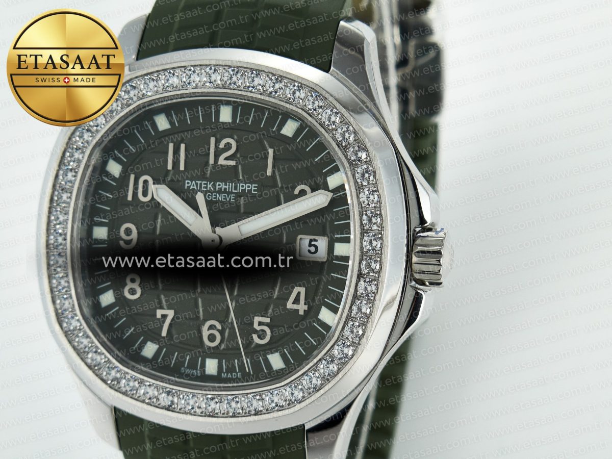 Aquanaut 5267 SS PPF 1:1 Best Edition Green Textured Dial On Green Rubber Strap Ronda Quartz - Görsel 11