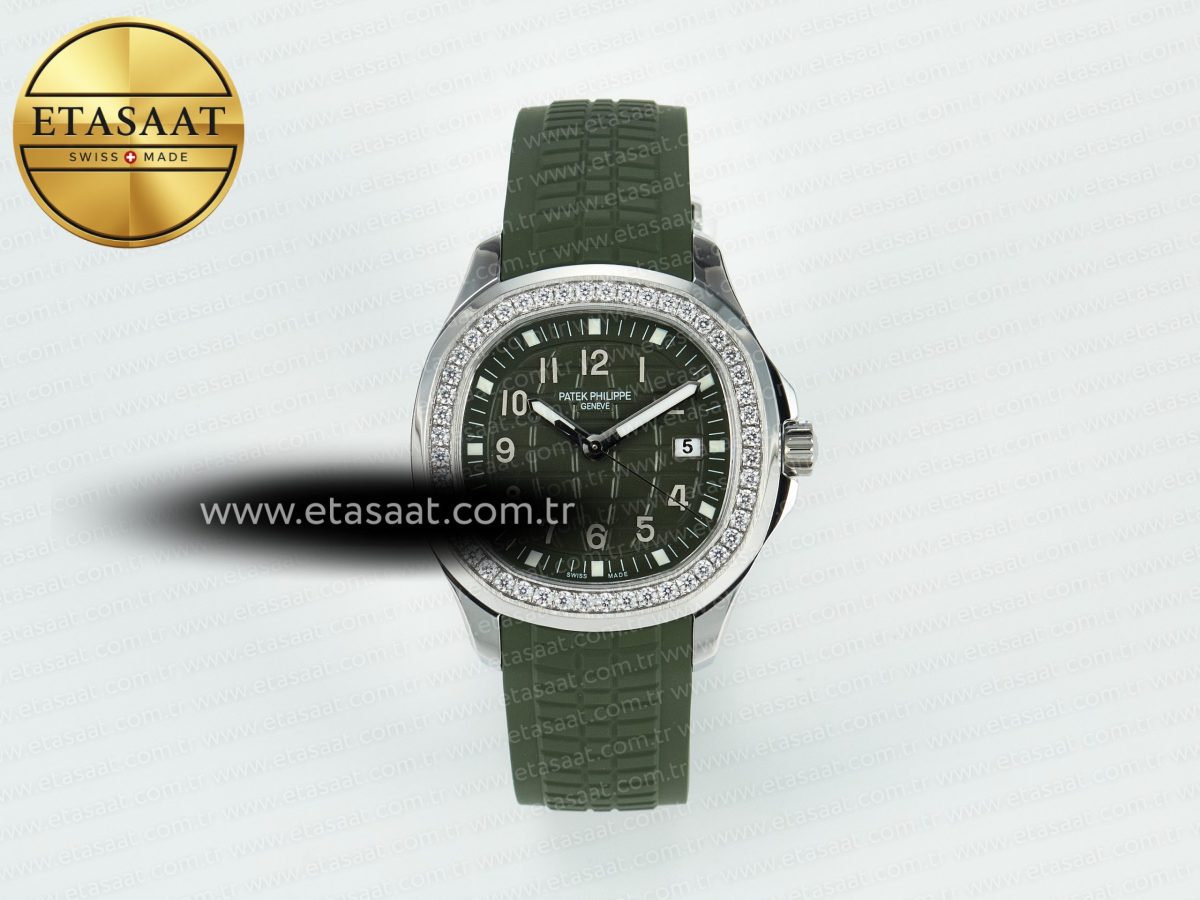 Aquanaut 5267 SS PPF 1:1 Best Edition Green Textured Dial On Green Rubber Strap Ronda Quartz - Görsel 3