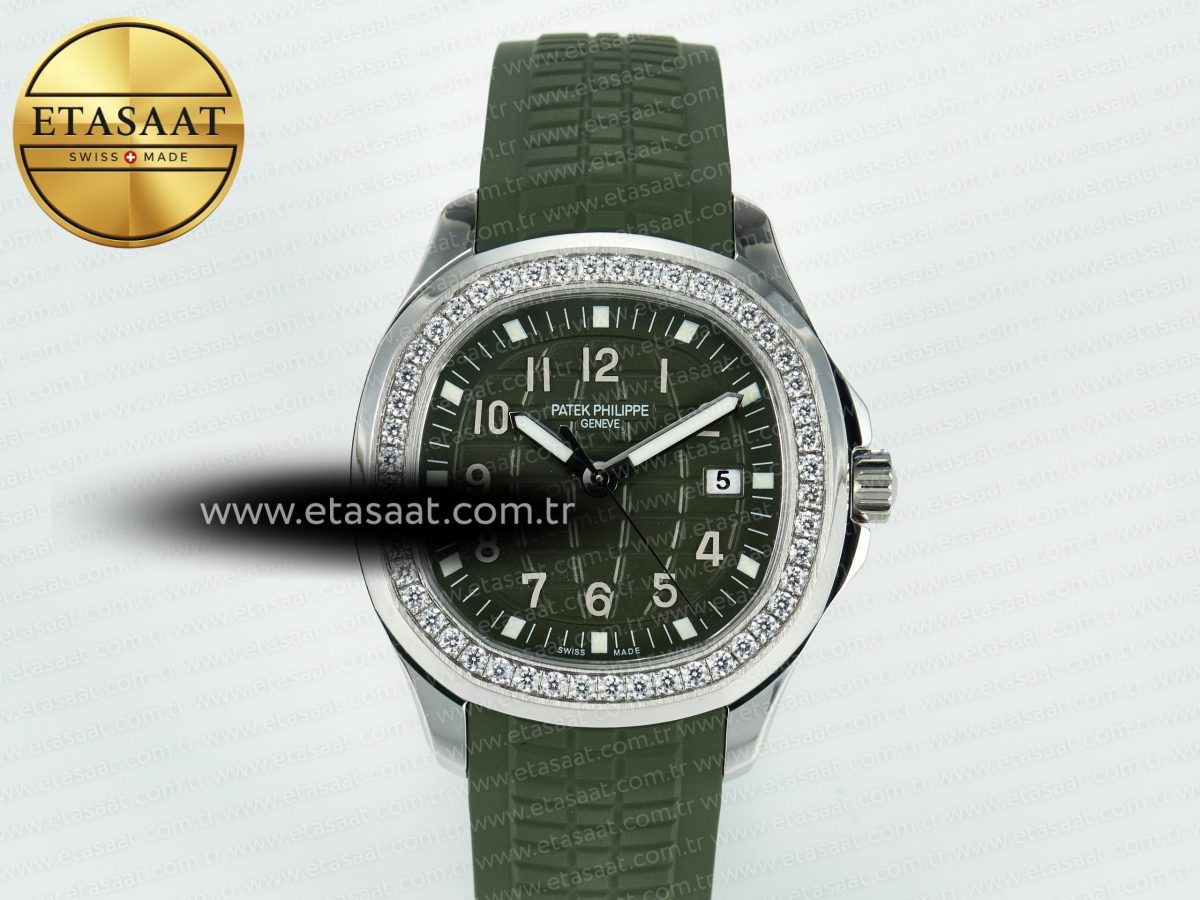 Aquanaut 5267 SS PPF 1:1 Best Edition Green Textured Dial On Green Rubber Strap Ronda Quartz - Görsel 4