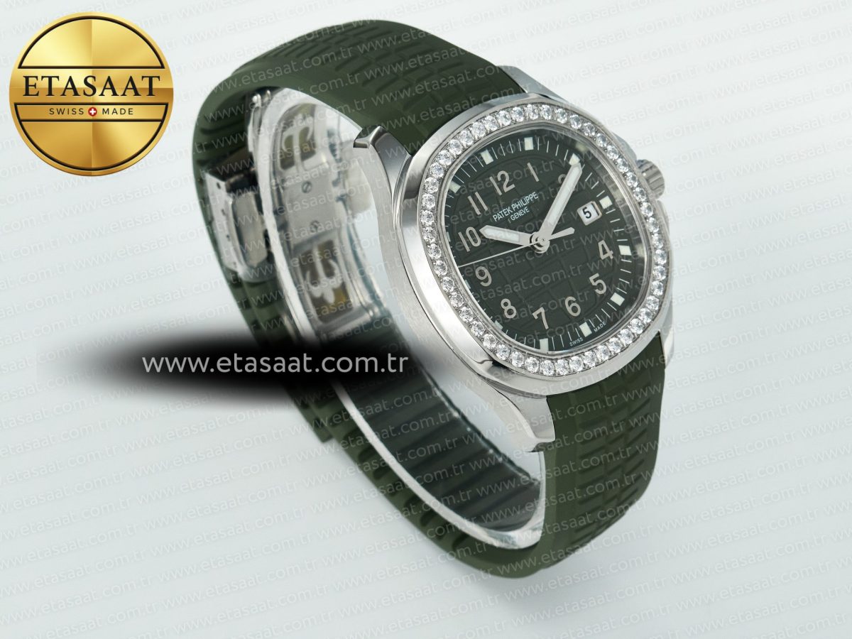 Aquanaut 5267 SS PPF 1:1 Best Edition Green Textured Dial On Green Rubber Strap Ronda Quartz - Görsel 5