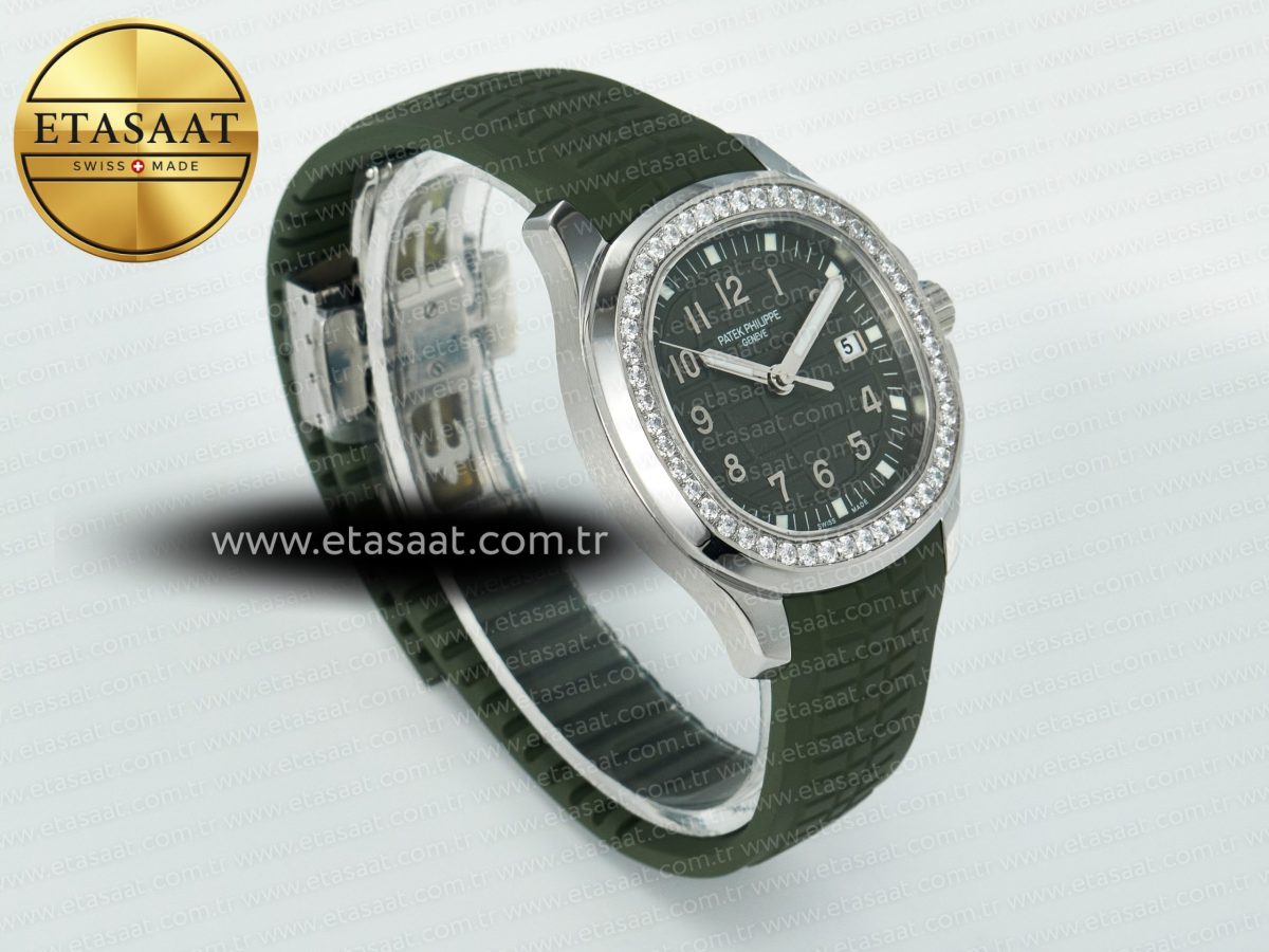 Aquanaut 5267 SS PPF 1:1 Best Edition Green Textured Dial On Green Rubber Strap Ronda Quartz - Görsel 7