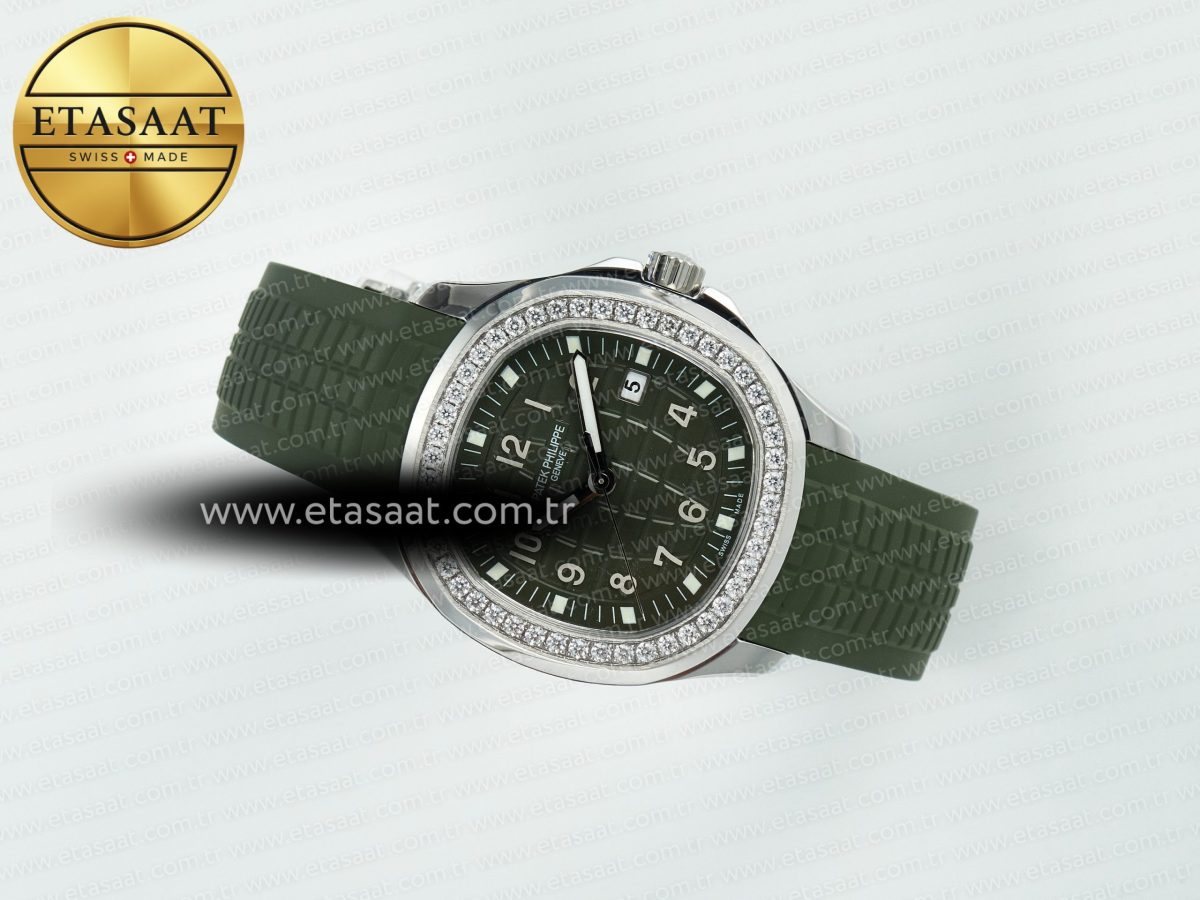 Aquanaut 5267 SS PPF 1:1 Best Edition Green Textured Dial On Green Rubber Strap Ronda Quartz - Görsel 9