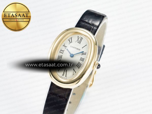 Baignoire De Cartier YG DRF 1:1 Best Edition Silver Dial on Black Leather Strap Swiss Quartz