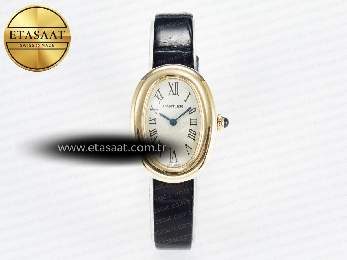Baignoire De Cartier YG DRF 1:1 Best Edition Silver Dial on Black Leather Strap Swiss Quartz - Görsel 3