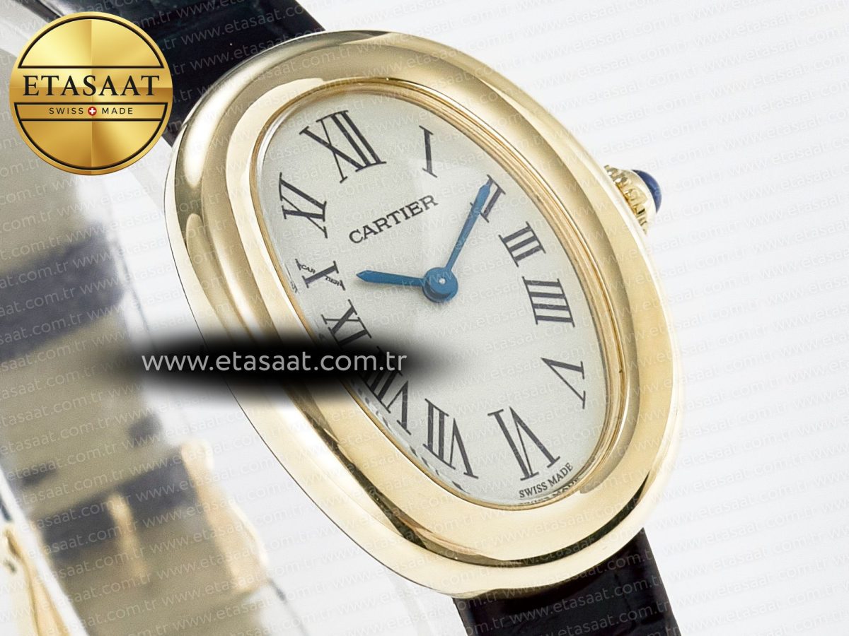 Baignoire De Cartier YG DRF 1:1 Best Edition Silver Dial on Black Leather Strap Swiss Quartz - Görsel 5
