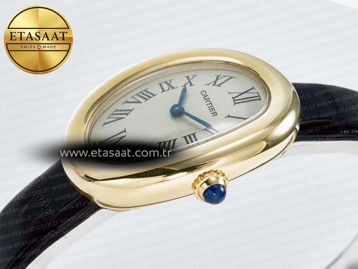 Baignoire De Cartier YG DRF 1:1 Best Edition Silver Dial on Black Leather Strap Swiss Quartz - Görsel 6