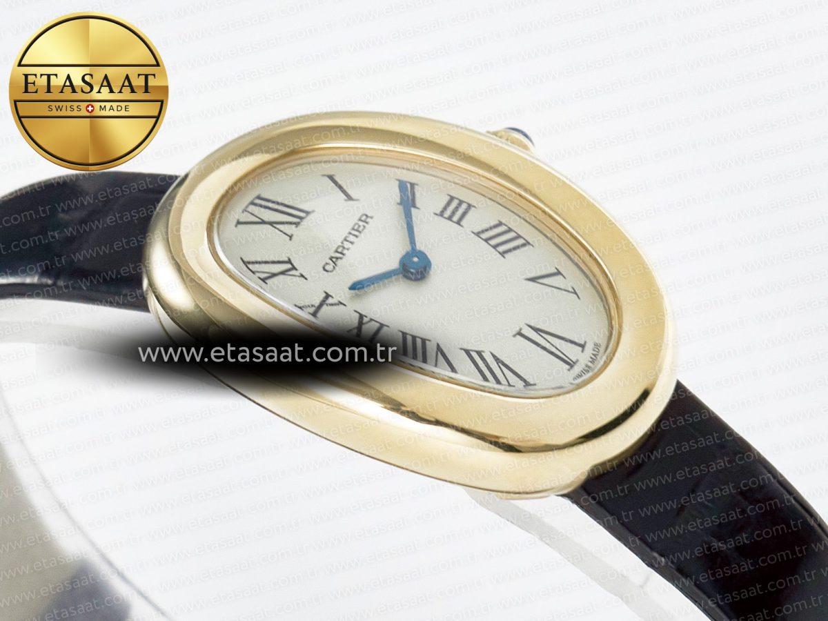 Baignoire De Cartier YG DRF 1:1 Best Edition Silver Dial on Black Leather Strap Swiss Quartz - Görsel 7
