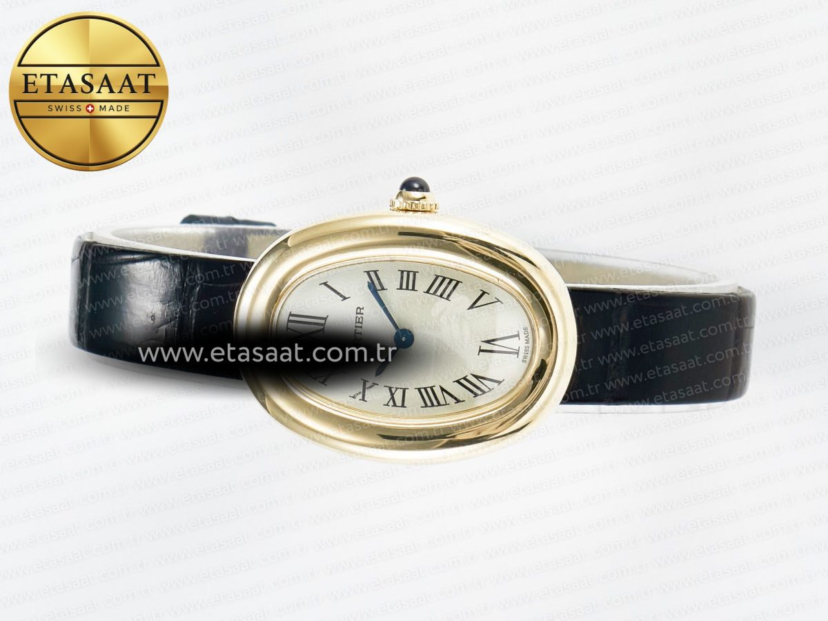 Baignoire De Cartier YG DRF 1:1 Best Edition Silver Dial on Black Leather Strap Swiss Quartz - Görsel 9