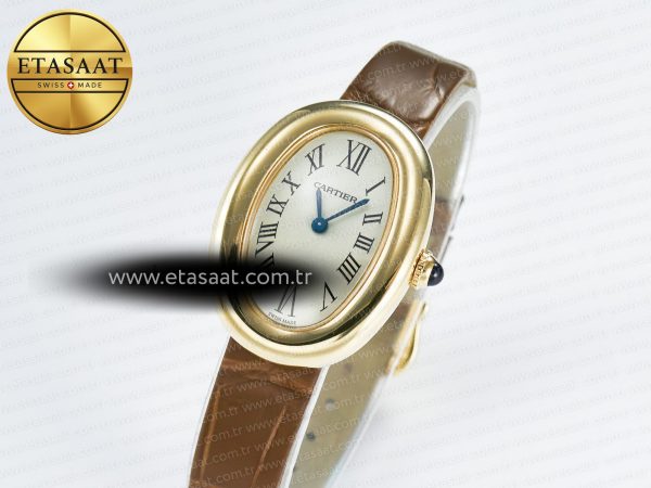 Baignoire De Cartier YG DRF 1:1 Best Edition Silver Dial on Brown Leather Strap Swiss Quartz