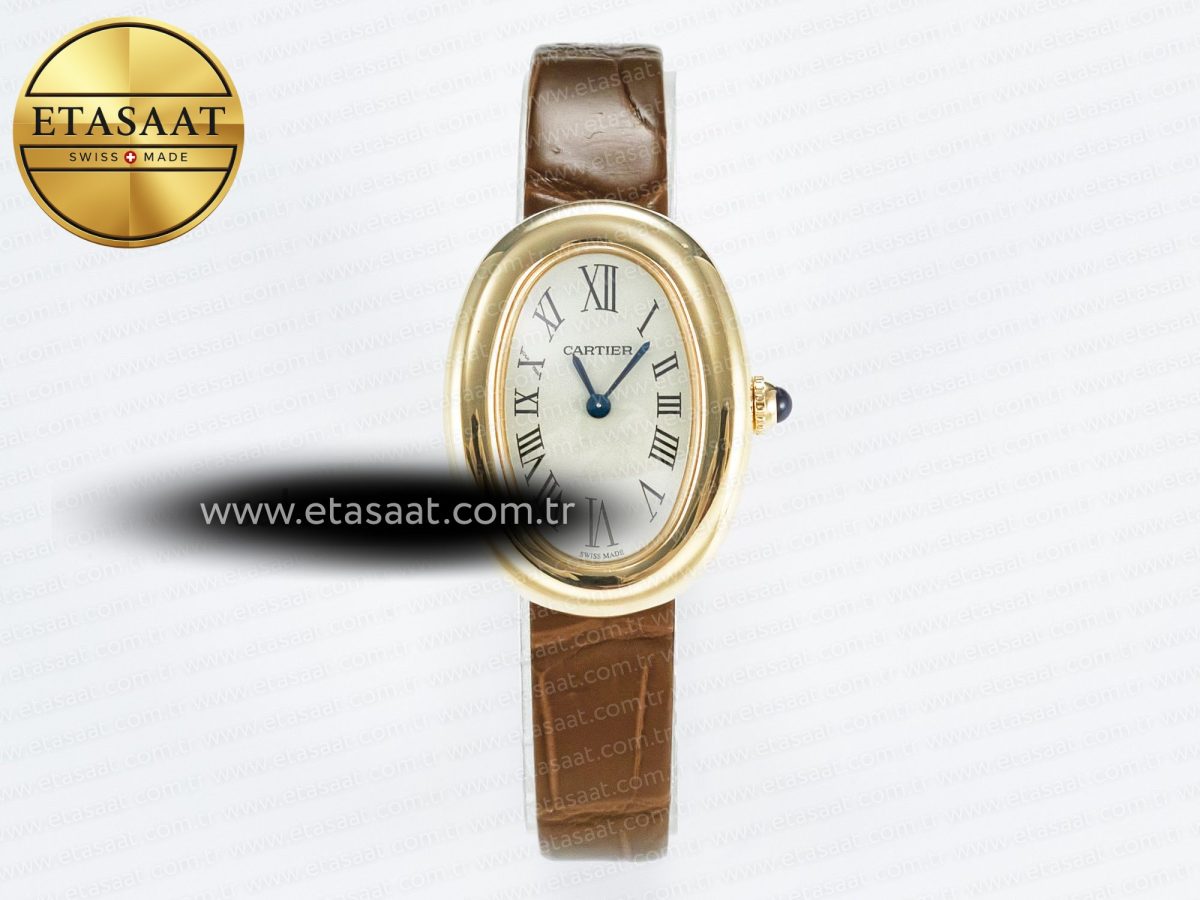Baignoire De Cartier YG DRF 1:1 Best Edition Silver Dial on Brown Leather Strap Swiss Quartz - Görsel 3