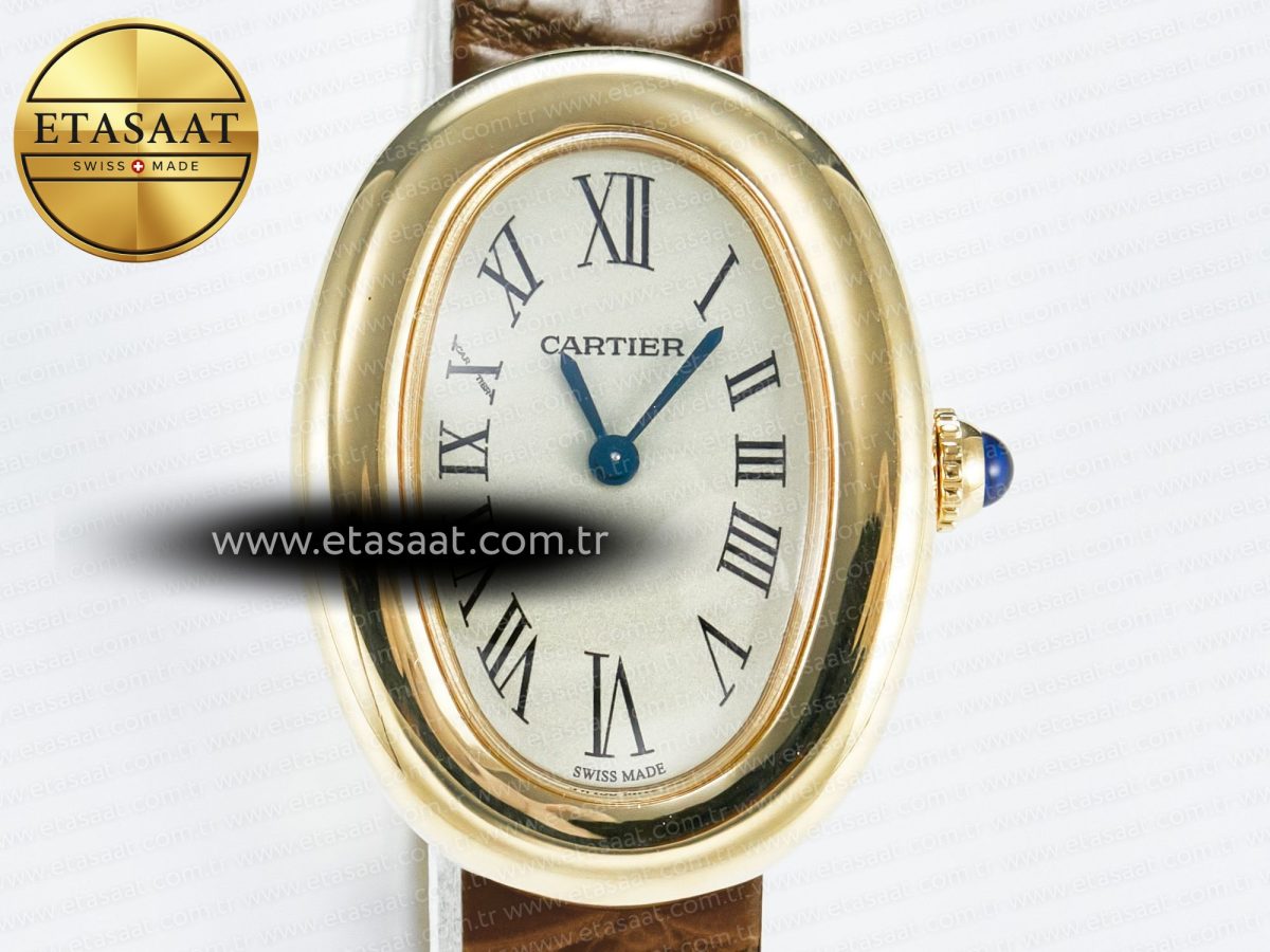 Baignoire De Cartier YG DRF 1:1 Best Edition Silver Dial on Brown Leather Strap Swiss Quartz - Görsel 4