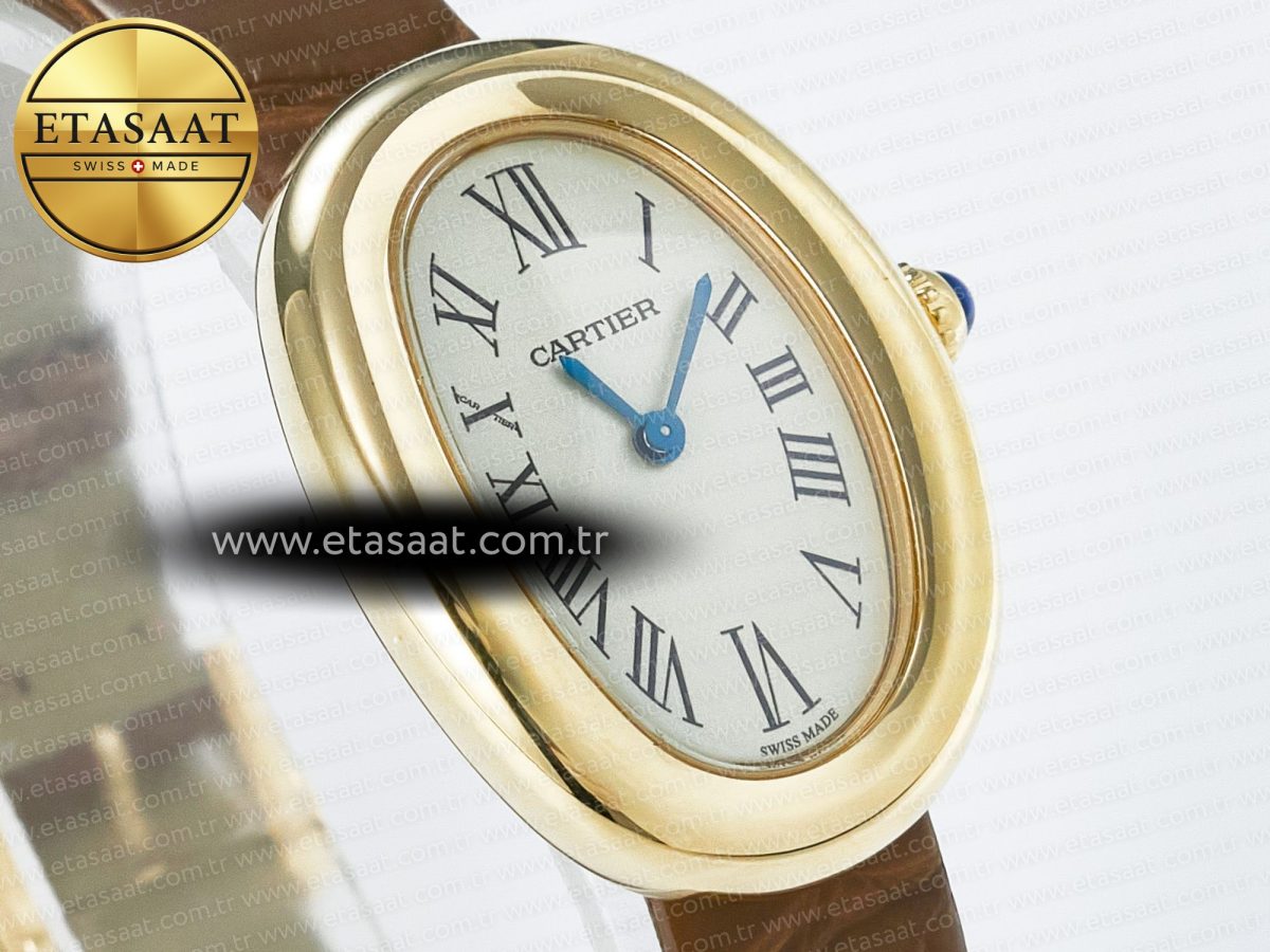 Baignoire De Cartier YG DRF 1:1 Best Edition Silver Dial on Brown Leather Strap Swiss Quartz - Görsel 5