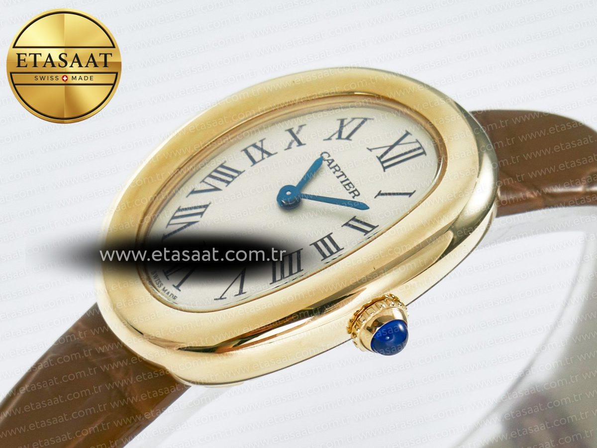 Baignoire De Cartier YG DRF 1:1 Best Edition Silver Dial on Brown Leather Strap Swiss Quartz - Görsel 6
