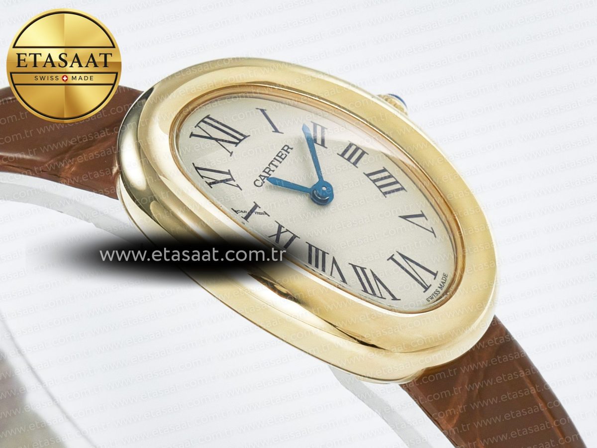 Baignoire De Cartier YG DRF 1:1 Best Edition Silver Dial on Brown Leather Strap Swiss Quartz - Görsel 7