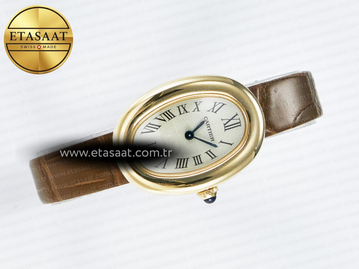 Baignoire De Cartier YG DRF 1:1 Best Edition Silver Dial on Brown Leather Strap Swiss Quartz - Görsel 8