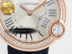 Ballon Blanc De Cartier 30mm RG DRF 1:1 Best Edition Silvered Texture Dial Diamonds Bezel on Black Leather Strap Ronda Quartz - Görsel 10